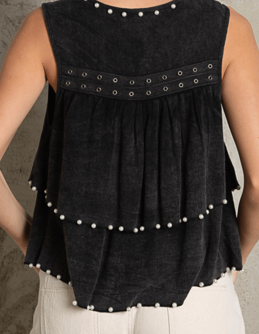 POL Sleeveless pearl and grommet soft layered top FWT413A - Robin Boutique-Boutique 