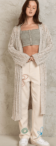 Long Sleeve long lacey breathable kimono sweater by POL SMS185A - Robin Boutique-Boutique 