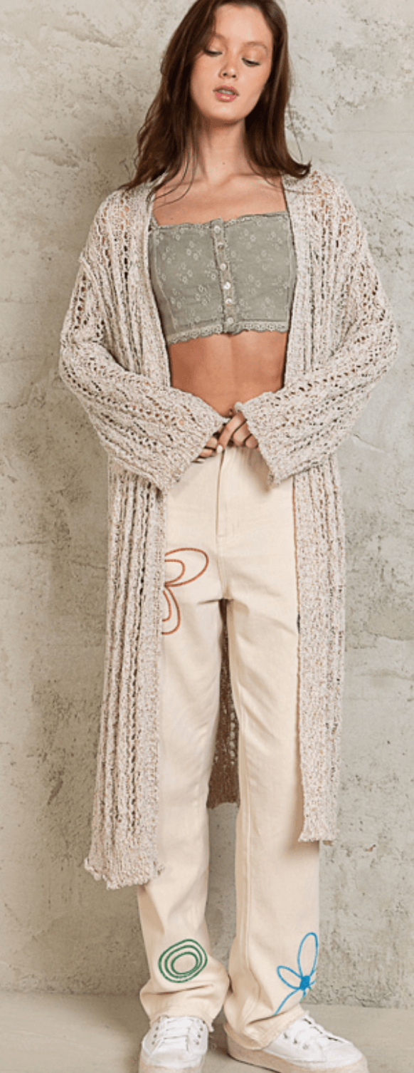 Long Sleeve long lacey breathable kimono sweater by POL SMS185A - Robin Boutique-Boutique 