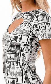 Lizette Blouse LC3568 Newsprint Black White - Robin Boutique-Boutique 