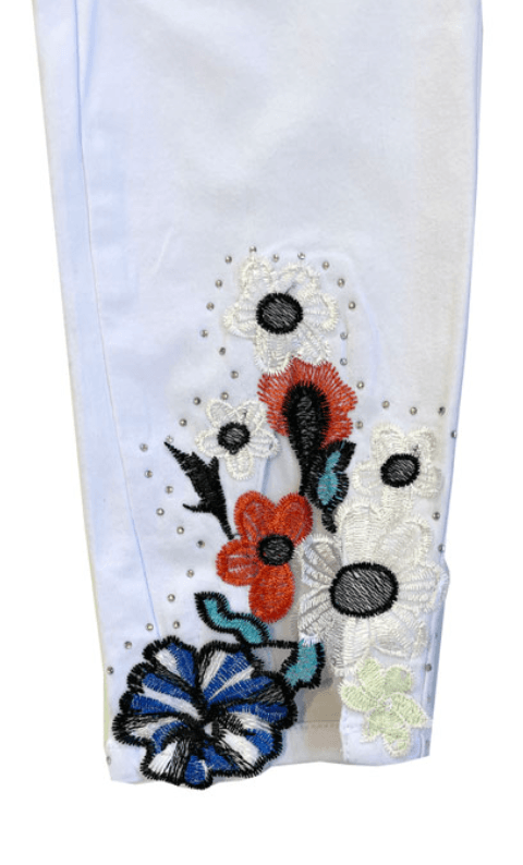 Ethyl Pull on Ankle Pants with stones & Embroidery 304W337 - Robin Boutique-Boutique 