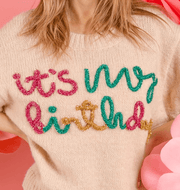 BiBi "It's My Birthday" Metallic Letter Short Sleeve Sweater Top IP6625-20 - Robin Boutique-Boutique 