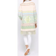 Tangerine Combo Open Duster Cardigan with Aztec Pattern and Fringe - Robin Boutique-Boutique 