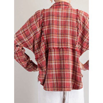 Long Sleeve Plaid Button Down Flannel Collared Shirt - Robin Boutique-Boutique 