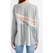 Easel Long Sleeve Mixed Media Plaid Top - Robin Boutique-Boutique 