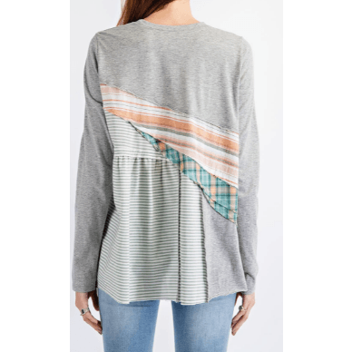 Easel Long Sleeve Mixed Media Plaid Top - Robin Boutique-Boutique 