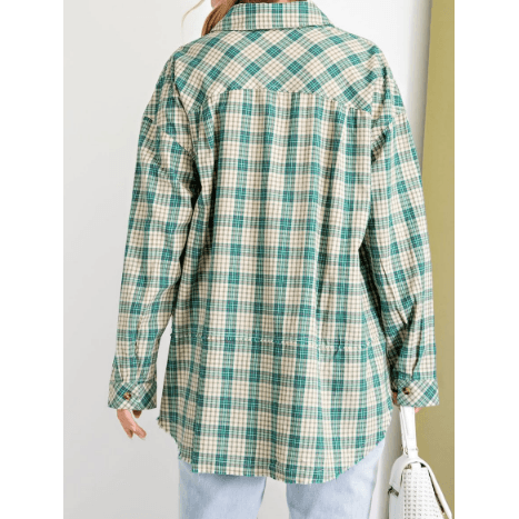 Long sleeve button down sage green flannel shirt - Robin Boutique-Boutique 