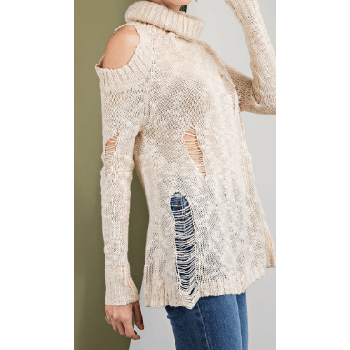 Long Sleeve Off Shoulder Distressed Sweater - Robin Boutique-Boutique 