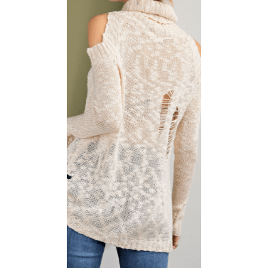 Long Sleeve Off Shoulder Distressed Sweater - Robin Boutique-Boutique 