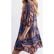 Short Sleeve V Neck Oversized Coral Blue Dress - Robin Boutique-Boutique 