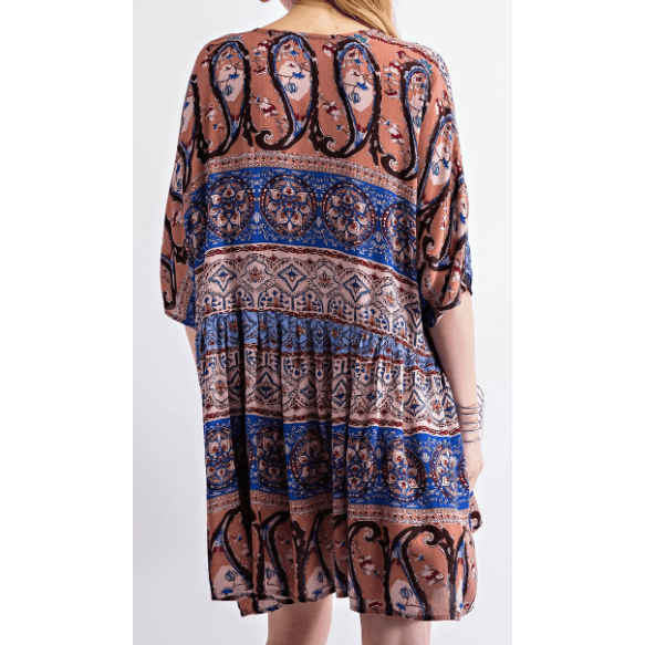 Short Sleeve V Neck Oversized Coral Blue Dress - Robin Boutique-Boutique 