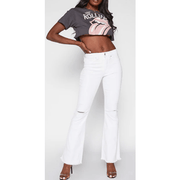 34" Long Inseam White Distressed Denim Bell Bottom Jeans - Robin Boutique-Boutique 