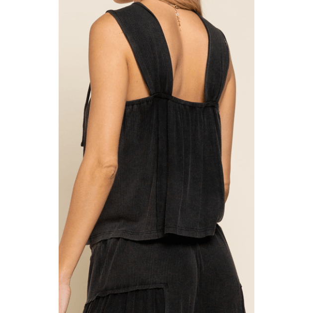 POL Stone Black Tank Top with Side Tie - Robin Boutique-Boutique 