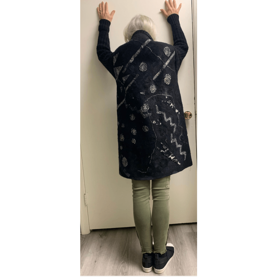 Black and White Dots Hand Felt Wool Coat - Robin Boutique-Boutique    &.  Reloved Fabrics