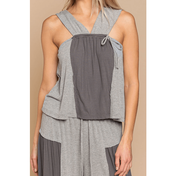 POL Stone Black Tank Top with Side Tie - Robin Boutique-Boutique 