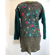 Green and brown wool pullover felted sweater jumper in recycled fabrics - Robin Boutique-Boutique 