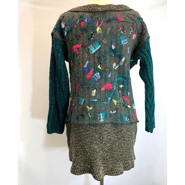 Green and brown wool pullover felted sweater jumper in recycled fabrics - Robin Boutique-Boutique 