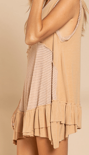 Sleeveless Sugar Beige Babydoll Dress - Robin Boutique-Boutique 
