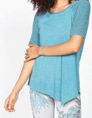 Short Sleeve Asymmetrical Mineral Wash with Contrast Raglan Sleeve Top - Robin Boutique-Boutique 