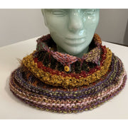 Handknit neck scarf (2.) with button details in various sample stitches and yarns