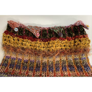Knit neck scarf in lots of stitches and yarns with button accents (2.)