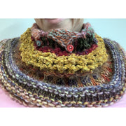 2. Hand knit scarf for women in garter, purl, ribbing, lace and short row with button details