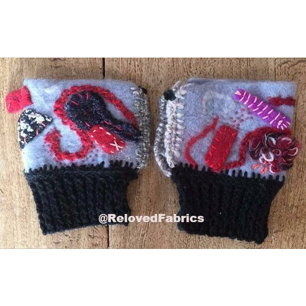 Felt, Embroidered, Knit and Crochet hand shorty gloves. Fingerless, Fingers Free, Hand Warmers, Glovette, Gloves - Robin Boutique-Boutique    &.  Reloved Fabrics
