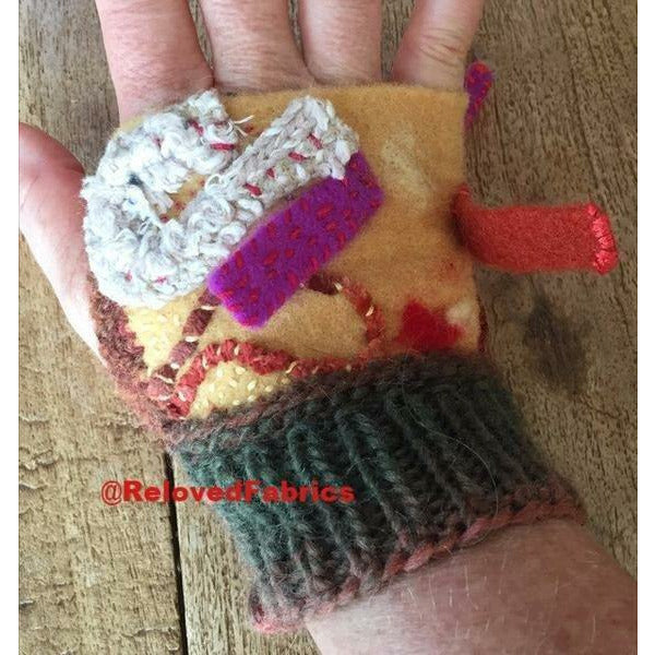 Fingerless Gloves ,Fingers Free, Arm Warmers, Driving Gloves Felt, Embroidered, Knit and Crochet hand shorty gloves n embroidered accents - Robin Boutique-Boutique    &.  Reloved Fabrics