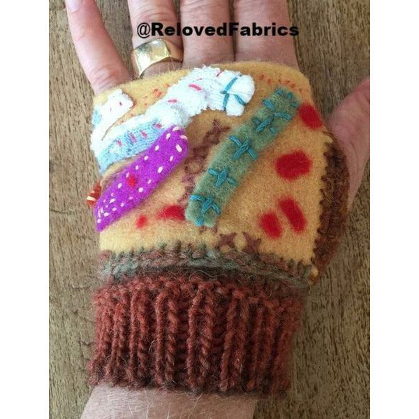 Fingerless Gloves ,Fingers Free, Arm Warmers, Driving Gloves Felt, Embroidered, Knit and Crochet hand shorty gloves n embroidered accents - Robin Boutique-Boutique    &.  Reloved Fabrics