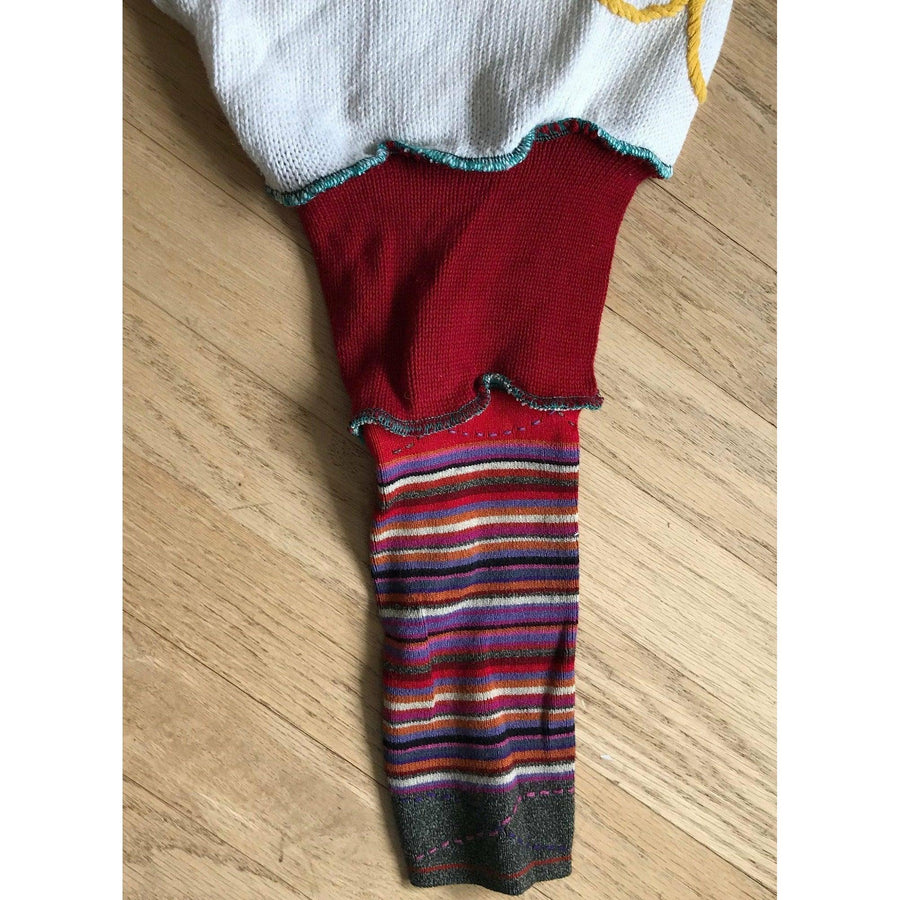 Vegan Cotton Knit Cardigan Sweater Jumper With Whimsical Embroidered Flowers and Button Neck. White. Size XL or 1XL - Robin Boutique-Boutique 