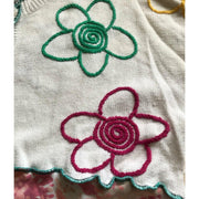 Vegan Cotton Knit Cardigan Sweater Jumper With Whimsical Embroidered Flowers and Button Neck. White. Size XL or 1XL - Robin Boutique-Boutique 