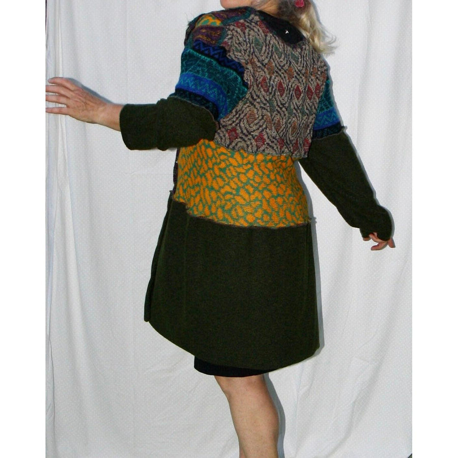 Vegan Cotton Knit Wrap Sweater Jumper Dress in Autumn shades Size M/L - Robin Boutique-Boutique 