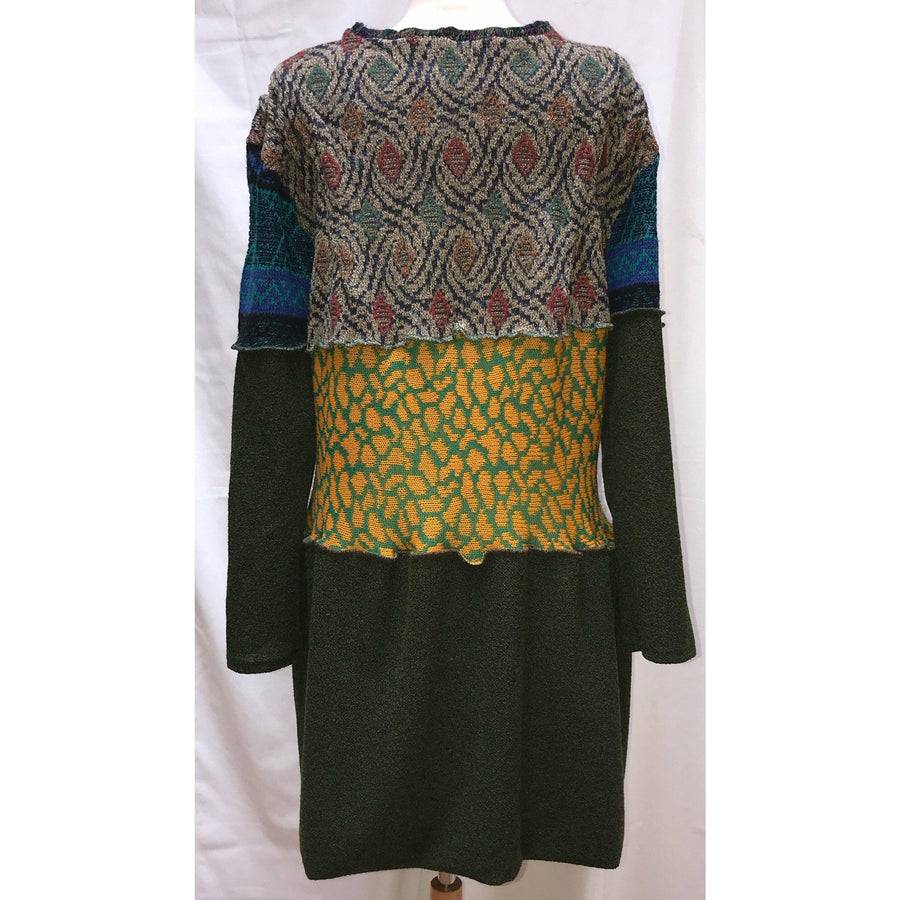 Vegan Cotton Knit Wrap Sweater Jumper Dress in Autumn shades Size M/L - Robin Boutique-Boutique 