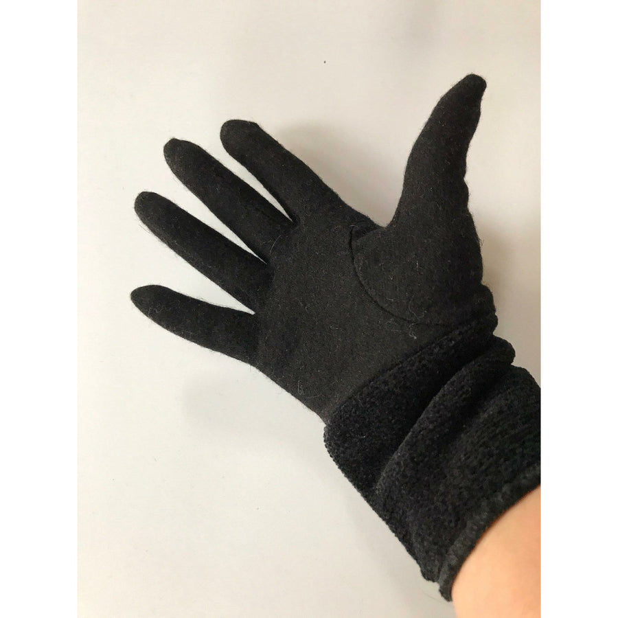 Black recycled up cycled sweater full finger winter gloves in stretch woo . - Robin Boutique-Boutique    &.  Reloved Fabrics