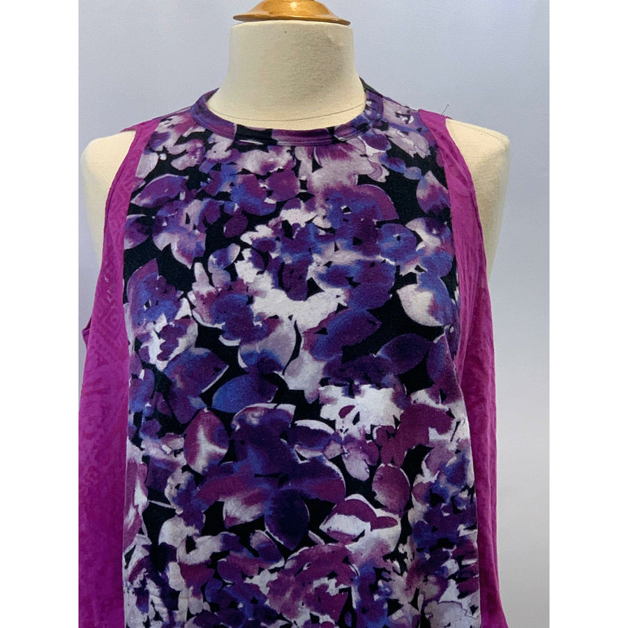Floral purple sleeveless knit top from repurposed shirt in one size all. - Robin Boutique-Boutique    &.  Reloved Fabrics