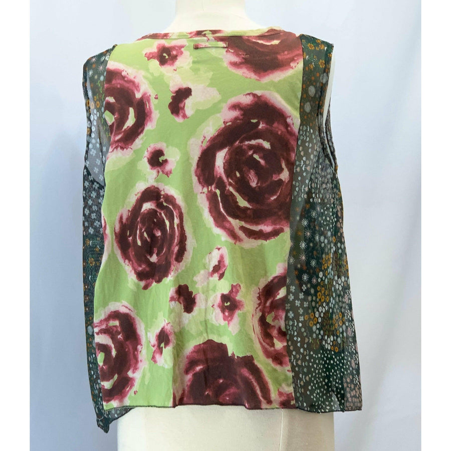 Sleeveless cotton repurposed crop shirt blouse in size M/L - Robin Boutique-Boutique 