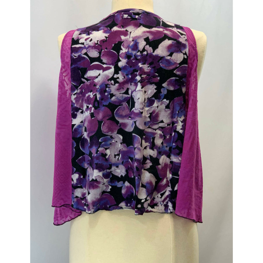 Floral purple sleeveless knit top from repurposed shirt in one size all. - Robin Boutique-Boutique    &.  Reloved Fabrics