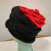 Vegan cozy soft warm free-formed black fleece with poly red winter hat. Free Shipping. - Robin Boutique-Boutique 