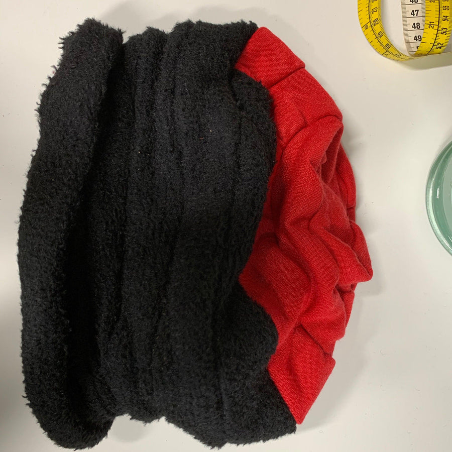 Vegan cozy soft warm free-formed black fleece with poly red winter hat. Free Shipping. - Robin Boutique-Boutique 