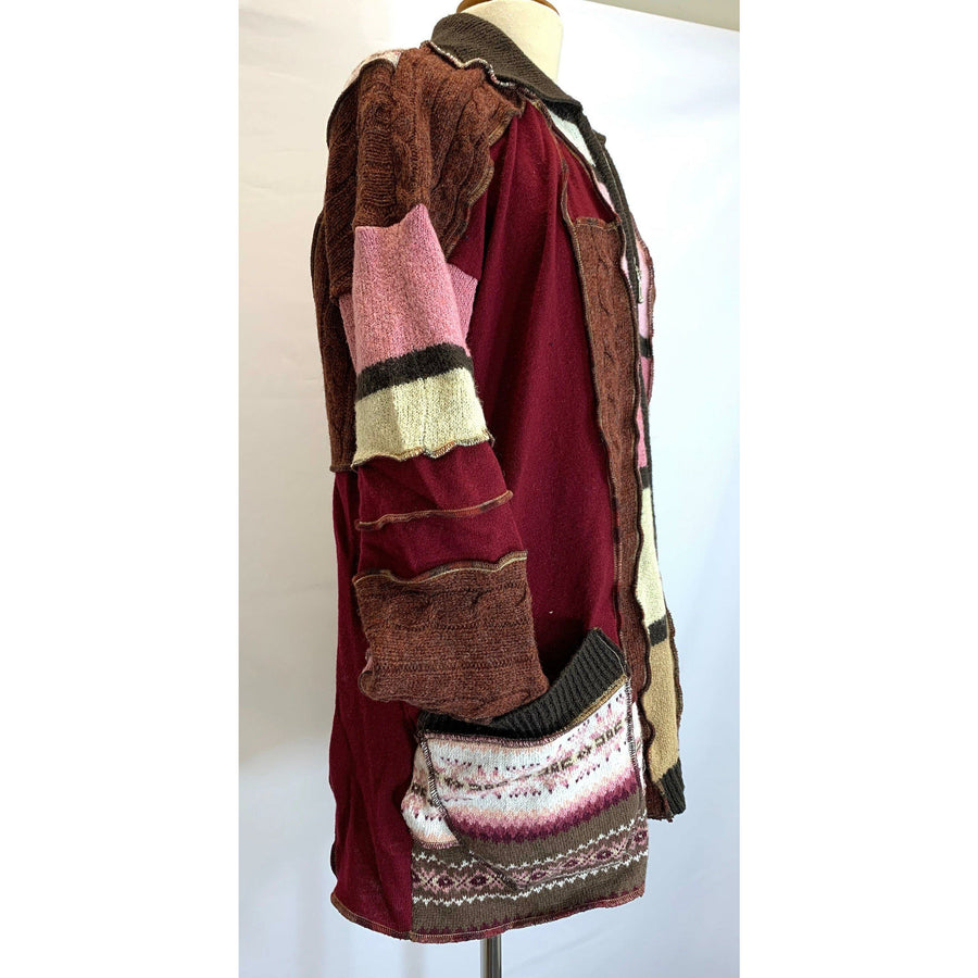Fun Wool Cashmere Zippered front sweater cardigan jacket in recycled multi color fabrics - Large to XL. Free Shipping. - Robin Boutique-Boutique    &.  Reloved Fabrics
