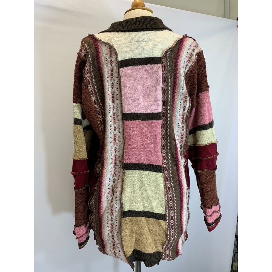 Fun Wool Cashmere Zippered front sweater cardigan jacket in recycled multi color fabrics - Large to XL. Free Shipping. - Robin Boutique-Boutique    &.  Reloved Fabrics