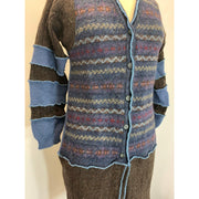 Wool Brown and Blue Button front sweater cardigan jacket in recycled fabrics - Small. Measurements below. Free Shipping. - Robin Boutique-Boutique 