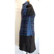 Wool Brown and Blue Button front sweater cardigan jacket in recycled fabrics - Small. Measurements below. Free Shipping. - Robin Boutique-Boutique 