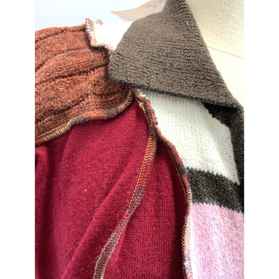 Fun Wool Cashmere Zippered front sweater cardigan jacket in recycled multi color fabrics - Large to XL. Free Shipping. - Robin Boutique-Boutique    &.  Reloved Fabrics