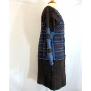Wool Brown and Blue Button front sweater cardigan jacket in recycled fabrics - Small. Measurements below. Free Shipping. - Robin Boutique-Boutique 