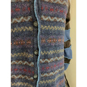 Wool Brown and Blue Button front sweater cardigan jacket in recycled fabrics - Small. Measurements below. Free Shipping. - Robin Boutique-Boutique 