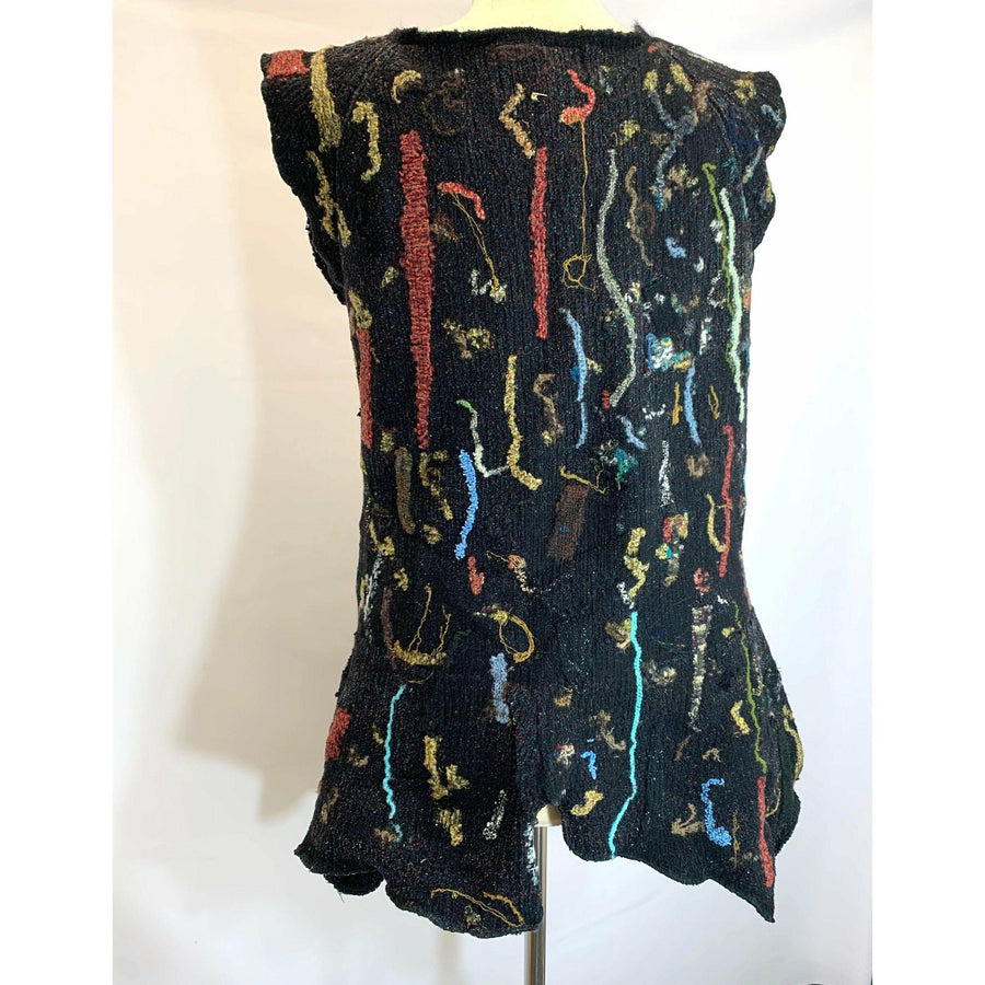 Black Wool felted sweater tunic vest in recycled fabrics - S/M/L -Measurements below. - Robin Boutique-Boutique 