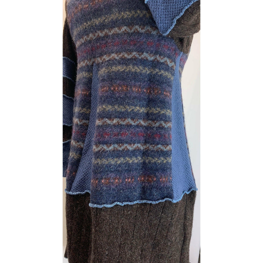 Wool Brown and Blue Button front sweater cardigan jacket in recycled fabrics - Small. Measurements below. Free Shipping. - Robin Boutique-Boutique 