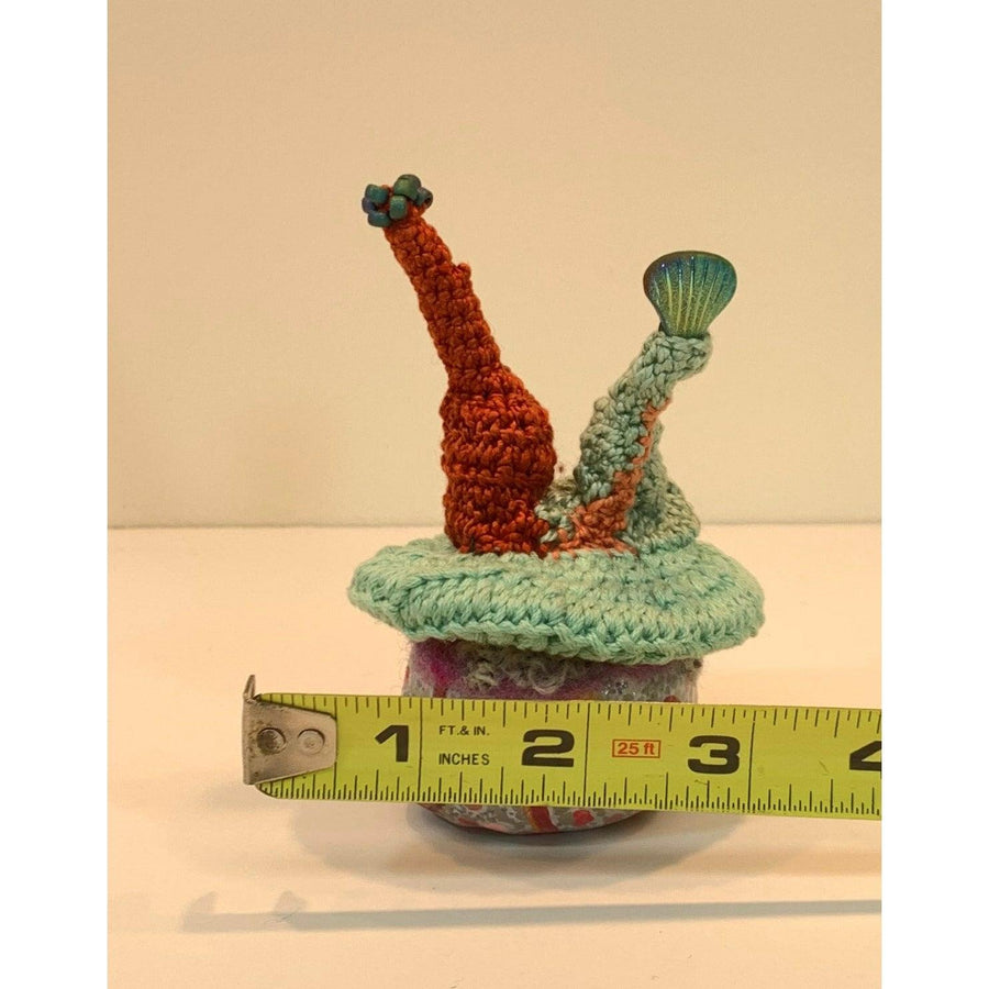 Whimsical magical trinket small jewelry box. Handmade box with crochet and bead topper. Anniversary or wedding gift. - Robin Boutique-Boutique 