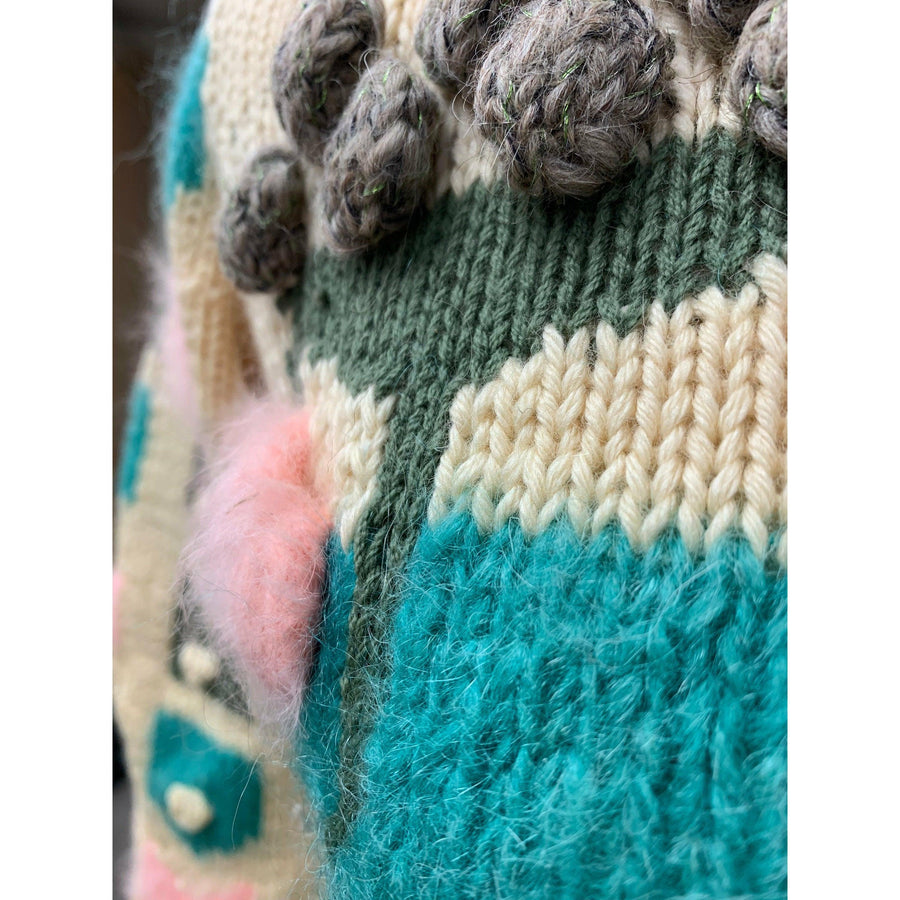 Womens 1980s hand knit pullover sweater. Couture yarns. Intricate knitting on small needles. SMALL - Robin Boutique-Boutique 